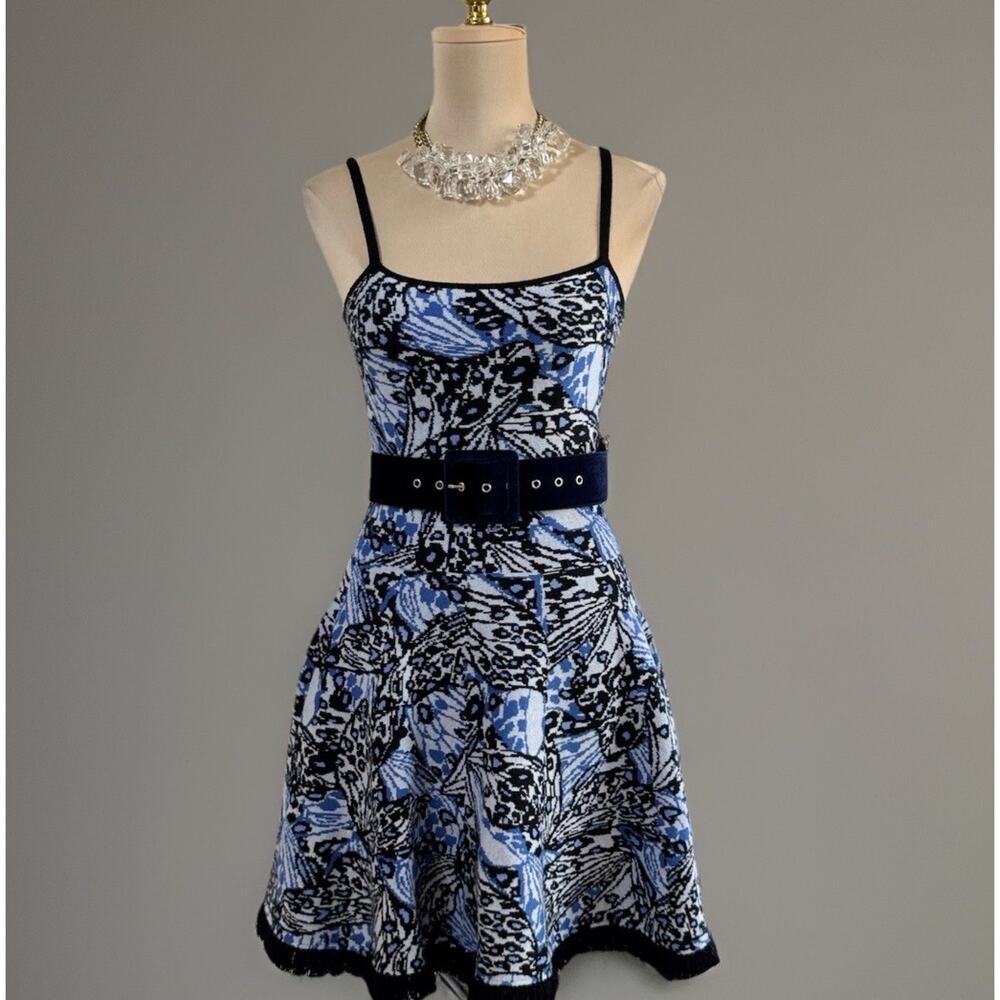 Torn by Ronny Kobo Butterfly Knit Mini Dress |XS | Y2K Flare Skater | Blue Black
